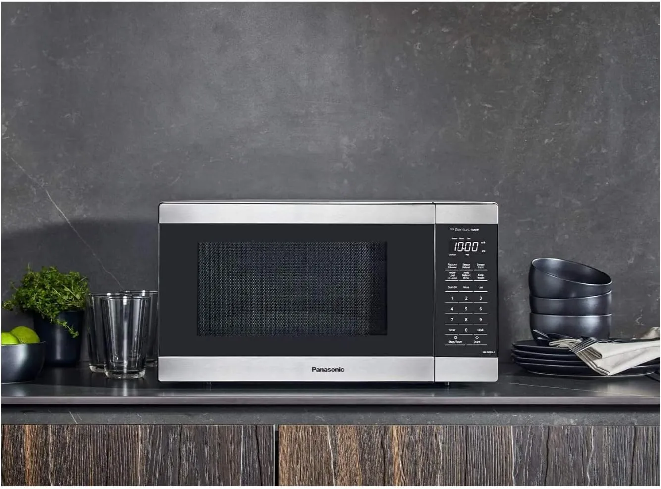 Panasonic NN-SU66LS 1100W with Genius Sensor Cook and Auto Defrost Countertop Microwave Oven, 1.3 cu ft, Stainless Steel