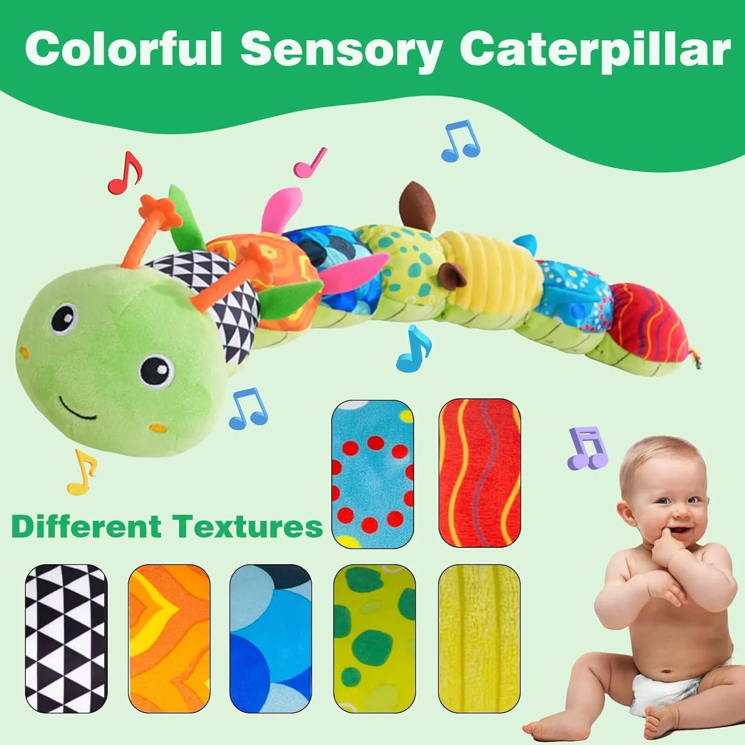 Pau1Hami1ton Baby Toys 0-3-6-12 Months Musical Plush Caterpillar Toy,Newborn Toys with Crinkle and Rattles,Baby Sensory Toys,Newborn Boy Girl Gifts.