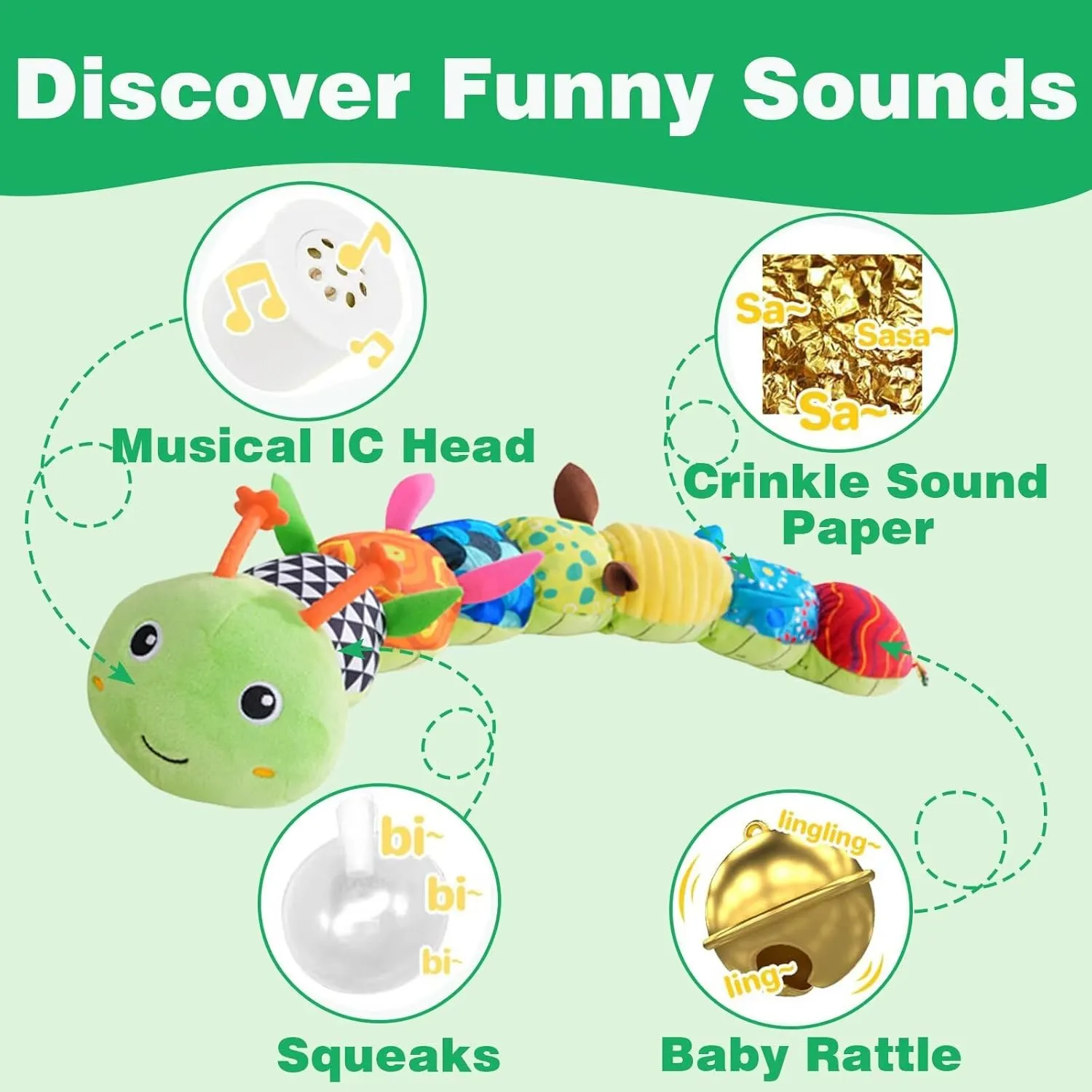 Pau1Hami1ton Baby Toys 0-3-6-12 Months Musical Plush Caterpillar Toy,Newborn Toys with Crinkle and Rattles,Baby Sensory Toys,Newborn Boy Girl Gifts.
