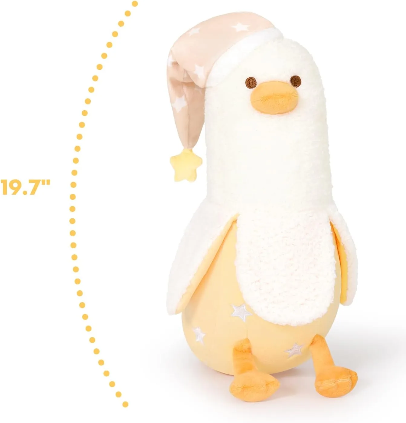 PEACH CAT Banana Duck Plush Pillow Wear Long Star Nighcap Plushies Toy Cute Stuffed Animals Gifts for Kids White and Yellow 19.7"