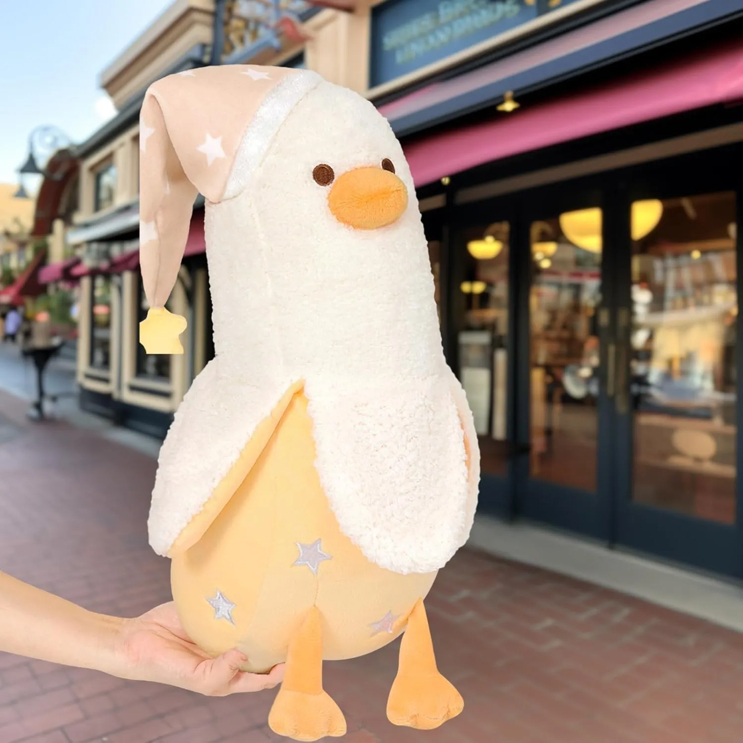 PEACH CAT Banana Duck Plush Pillow Wear Long Star Nighcap Plushies Toy Cute Stuffed Animals Gifts for Kids White and Yellow 19.7"