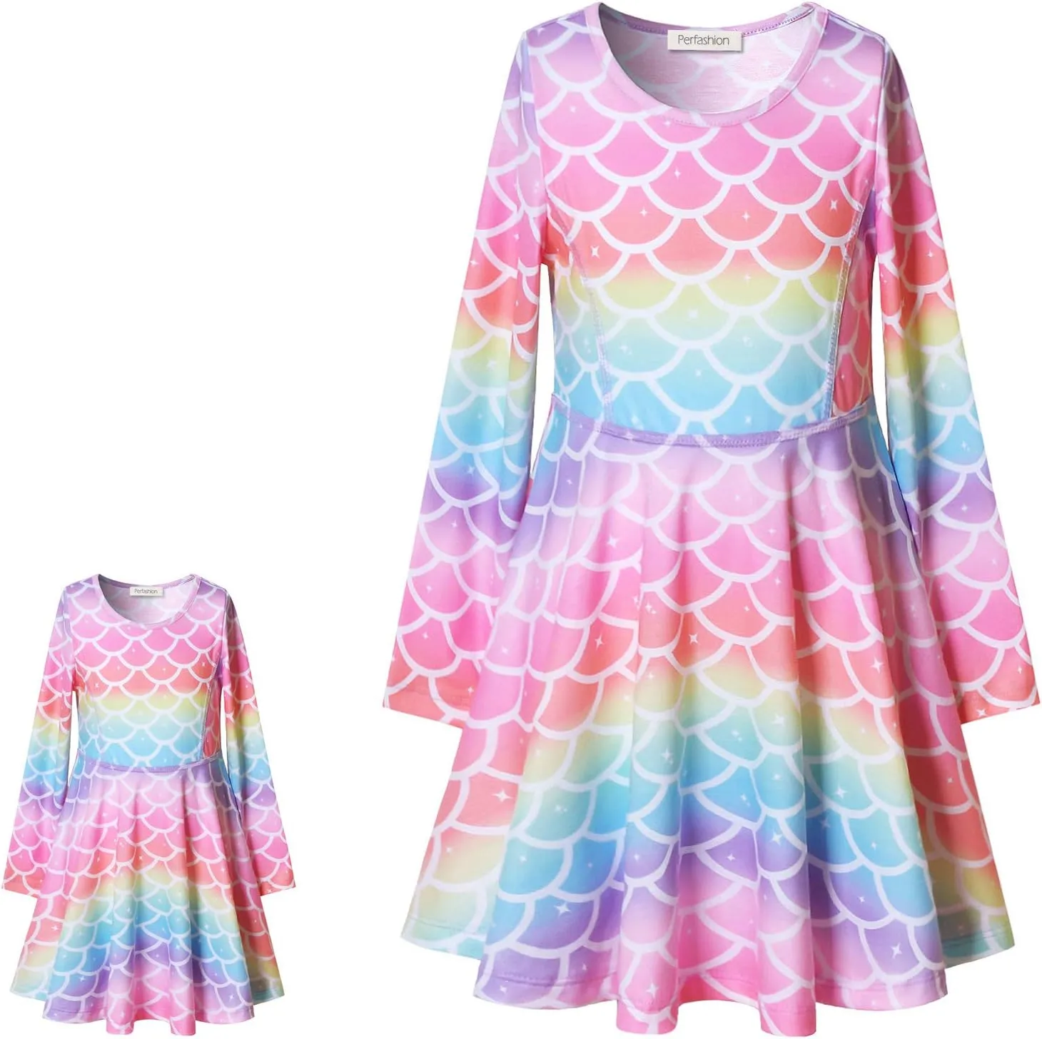 Perfashion Matching Girls&Dolls Sleeveless/Long Sleeve A-Line Dresses Unicorn Festival Skirts