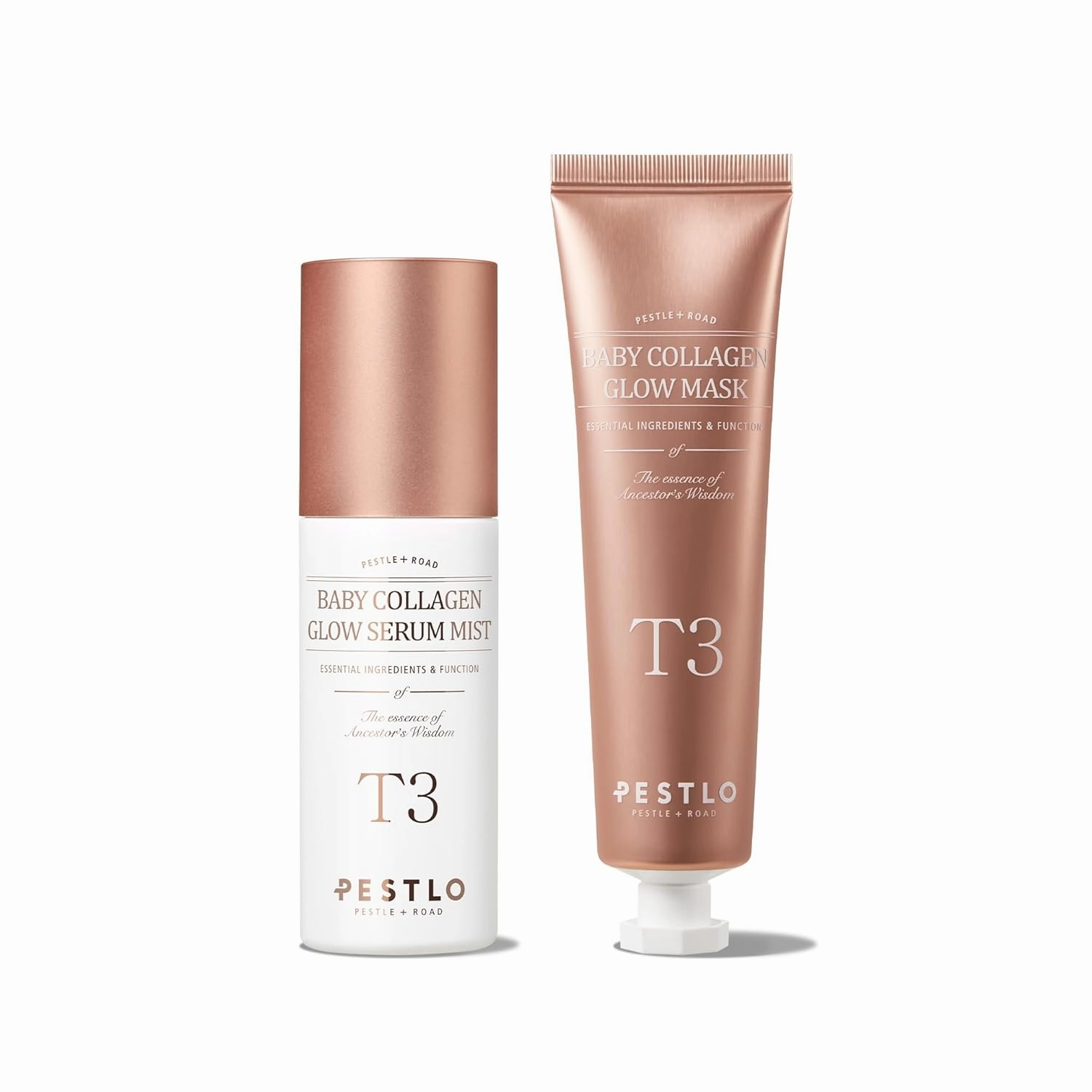 PESTLO Glass Skin Duo: T3 Baby Collagen Mist   Glow Mask Set – Elasticity Boosting & Hydrating Vegan Collagen Care for Dewy, Firm Skin