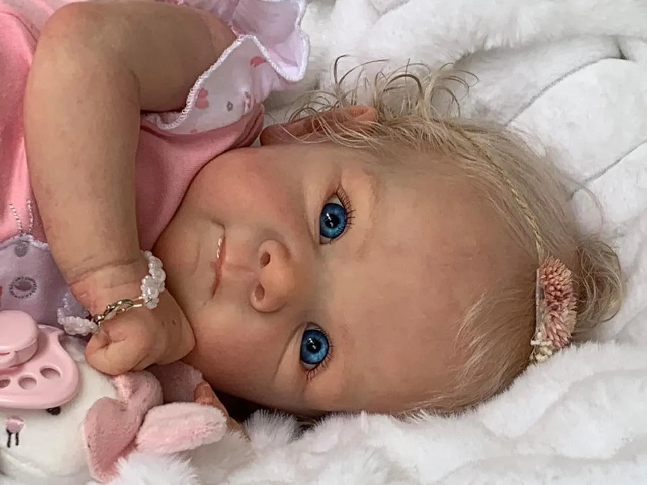 Pinky Reborn Baby Dolls Lovely 18 inch 46 cm Real Looking Reborn Doll Eyes Opened with Cloth Baby Realistic Newborn Gift Rooted Hair Doll Toy for Ages 3 