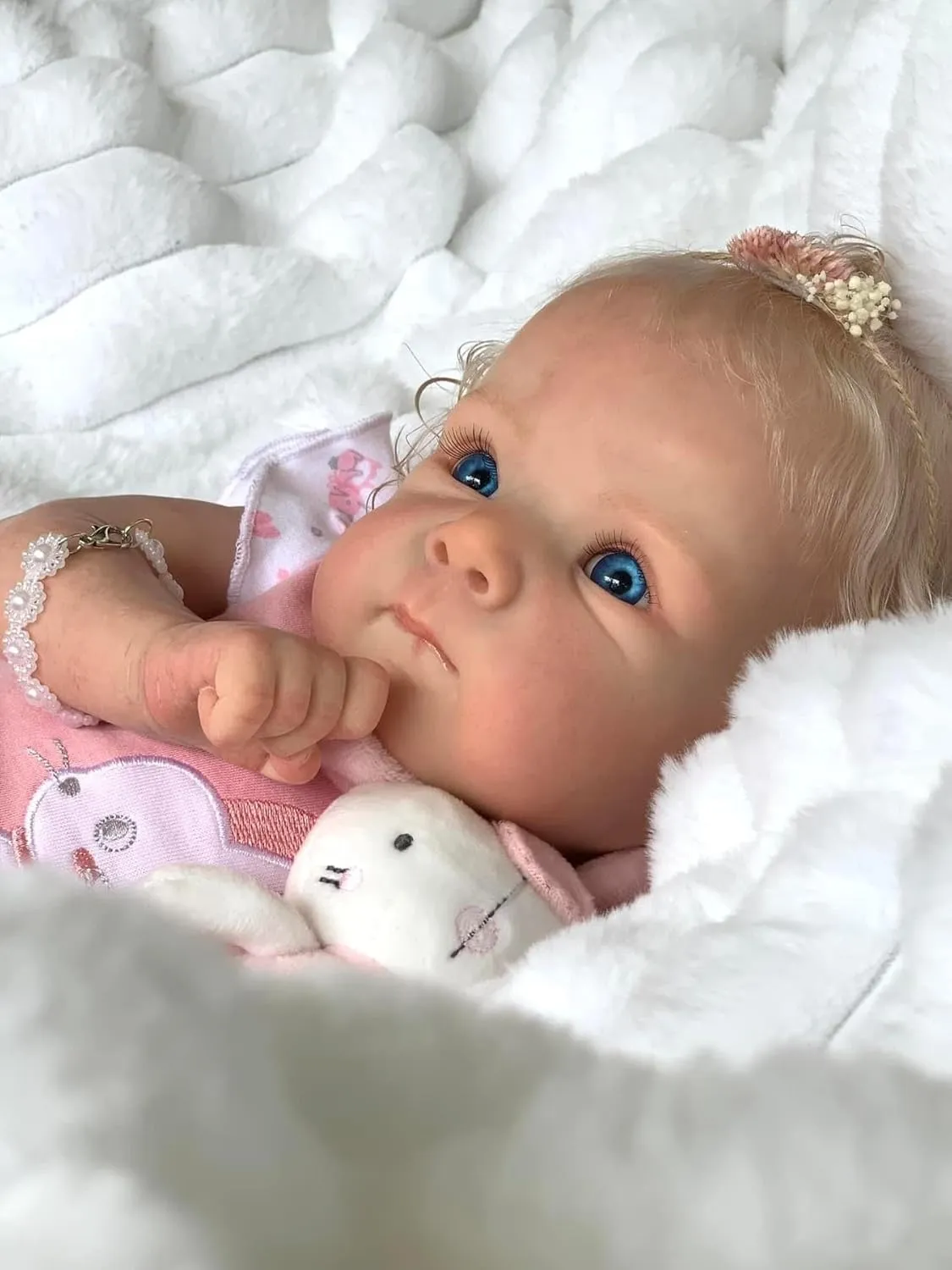 Pinky Reborn Baby Dolls Lovely 18 inch 46 cm Real Looking Reborn Doll Eyes Opened with Cloth Baby Realistic Newborn Gift Rooted Hair Doll Toy for Ages 3 