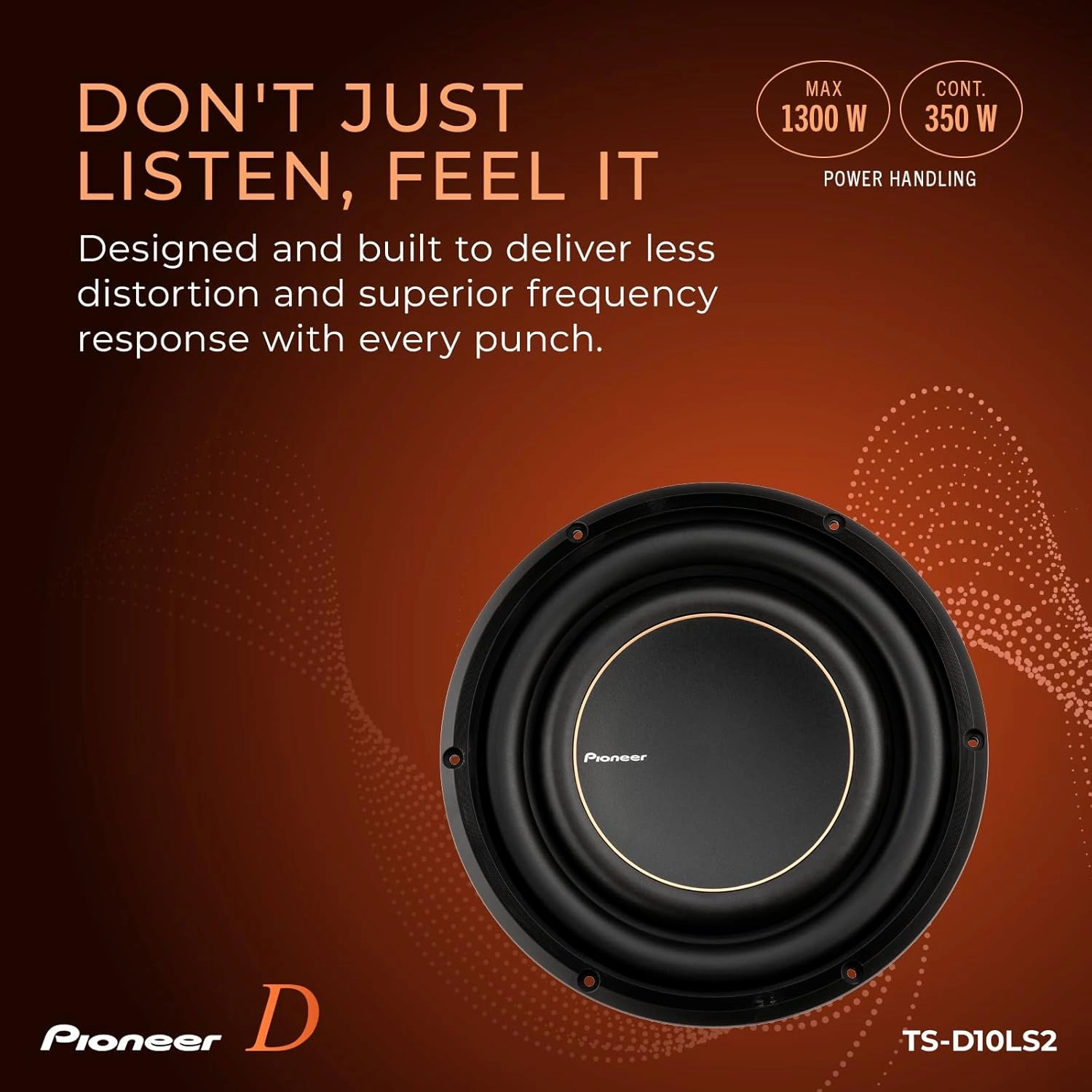 Pioneer TS-D10LS2 - Powerful 10-inch Shallow Subwoofer, 1300 Watts Peak PowerSingle 2 Ohms Voice Coil and Compact Design for Deep Bass