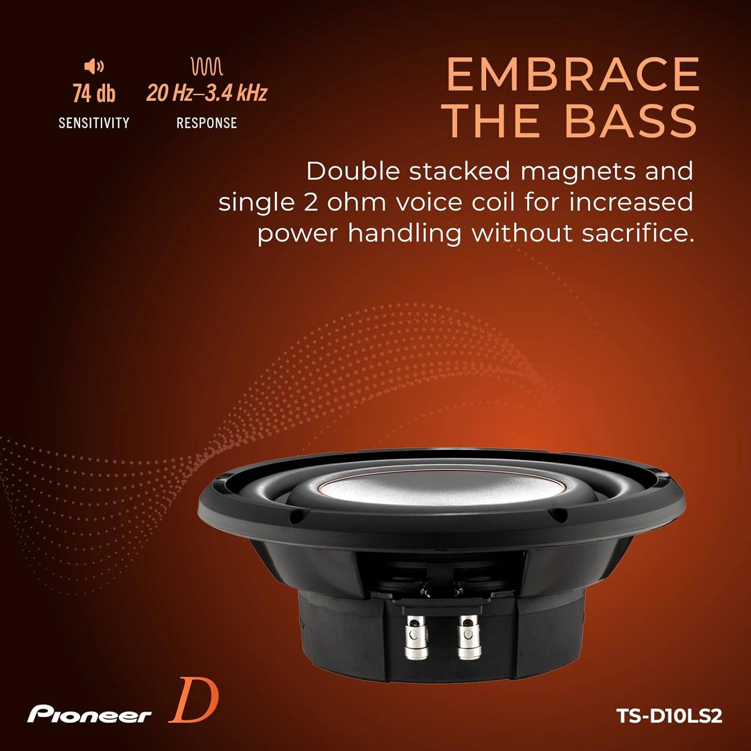 Pioneer TS-D10LS2 - Powerful 10-inch Shallow Subwoofer, 1300 Watts Peak PowerSingle 2 Ohms Voice Coil and Compact Design for Deep Bass