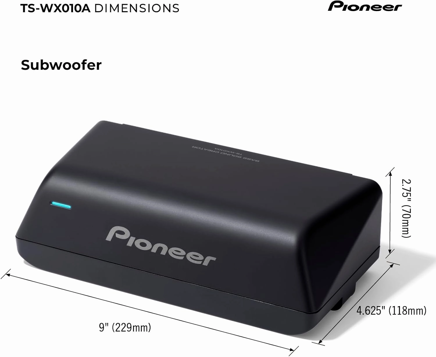 Pioneer TS-WX010A - Active Subwoofer with Built-in Amplifier, 160 Watts Peak Power, and Compact Design for a Deep Bass