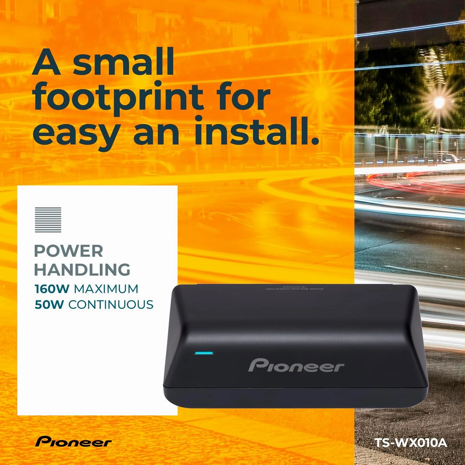 Pioneer TS-WX010A - Active Subwoofer with Built-in Amplifier, 160 Watts Peak Power, and Compact Design for a Deep Bass