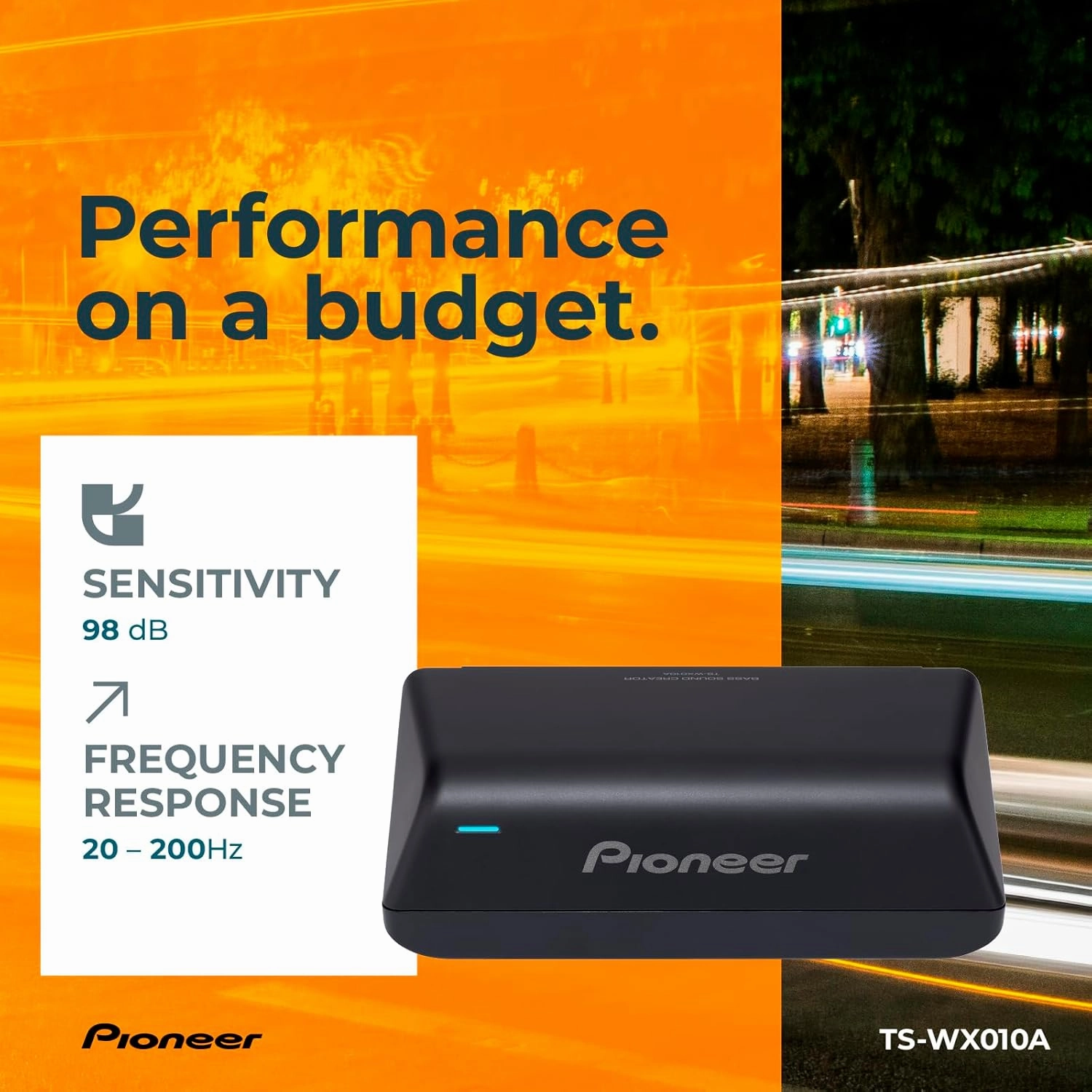 Pioneer TS-WX010A - Active Subwoofer with Built-in Amplifier, 160 Watts Peak Power, and Compact Design for a Deep Bass