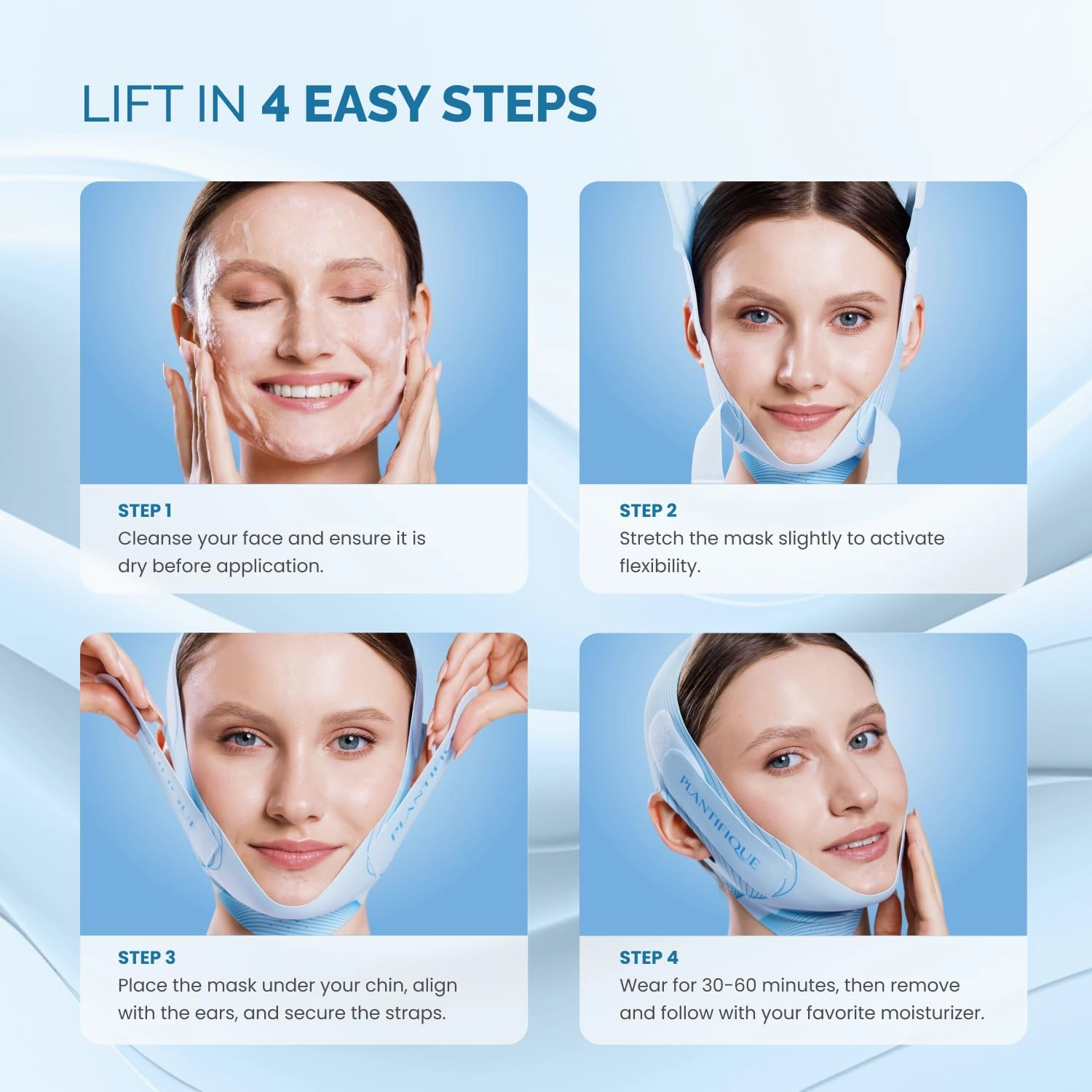 PLANTIFIQUE Chin Strap for Face Contouring - Reusable V Line Ice Silk Fabric Mask - Double Chin Shaping, Adjustable, Breathable Fabric - Jawline Shaper for Women & Men