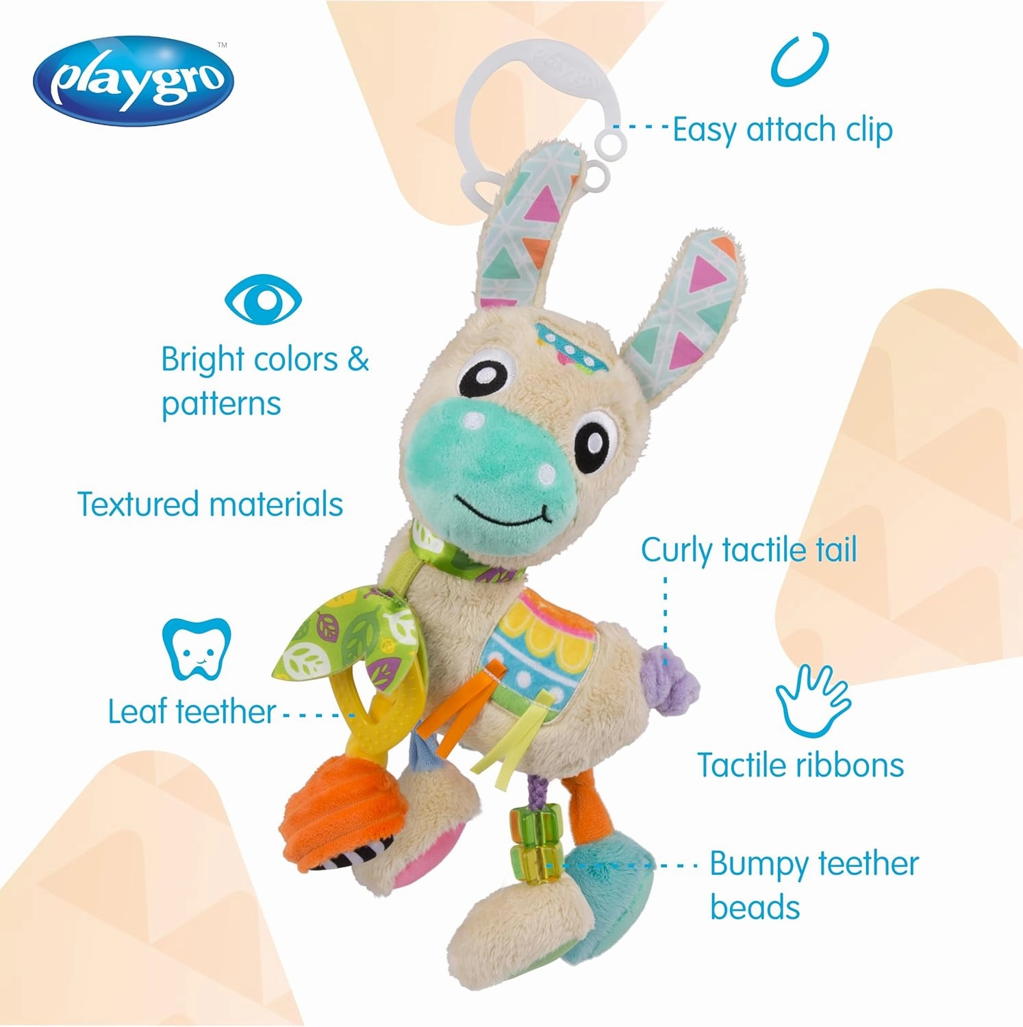 Playgro Sensory Friend Lupe Llama Sensory Toy - Ideal Stroller Toys for 0  Months Babies to Encourage Grasping with Rattle - Improve Baby Sight & Touch Senses with On-The-Go Fun for Newborn Baby Toys