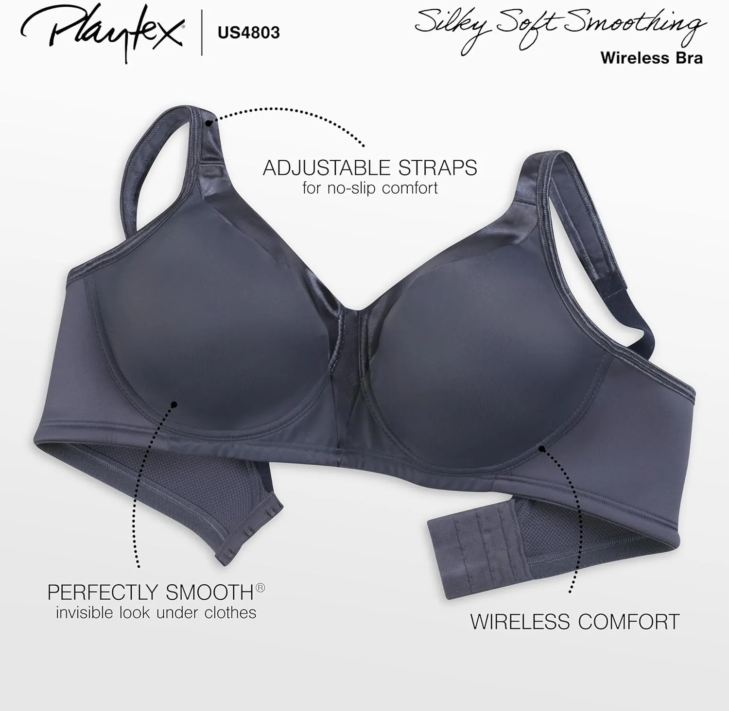 Playtex Women's Wireless Bra, 18 Hour Plus-Size T-Shirt Bras Available, Smoothing, Full Coverage, 4803, Single or 2-Pack