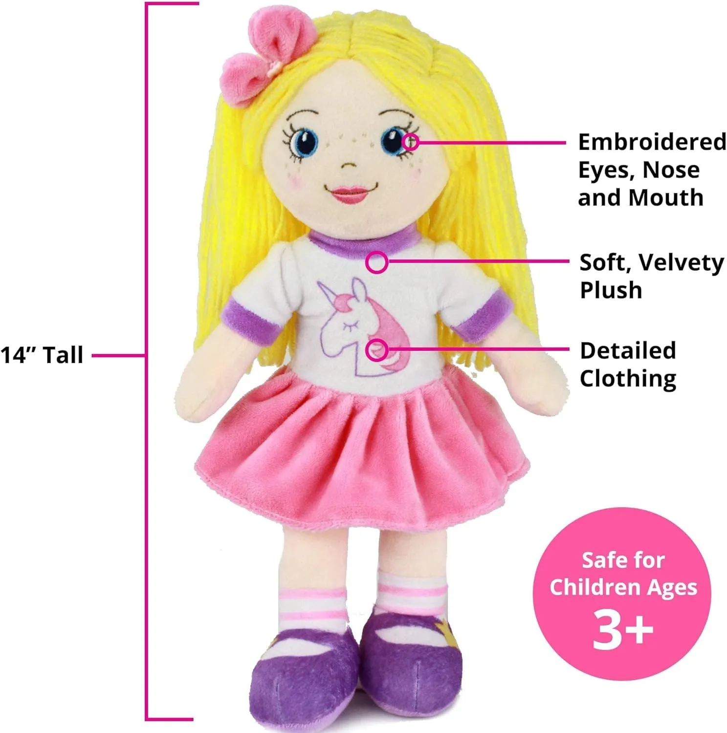 Playtime by Eimmie 14" Soft Baby Doll for Girls (Eimmie) - Plush Rag Doll for Toddlers & Infants, Washable Stuffed Toy with Sensory Fabric Body - Great for Baby Showers, Birthdays & Special Occasions