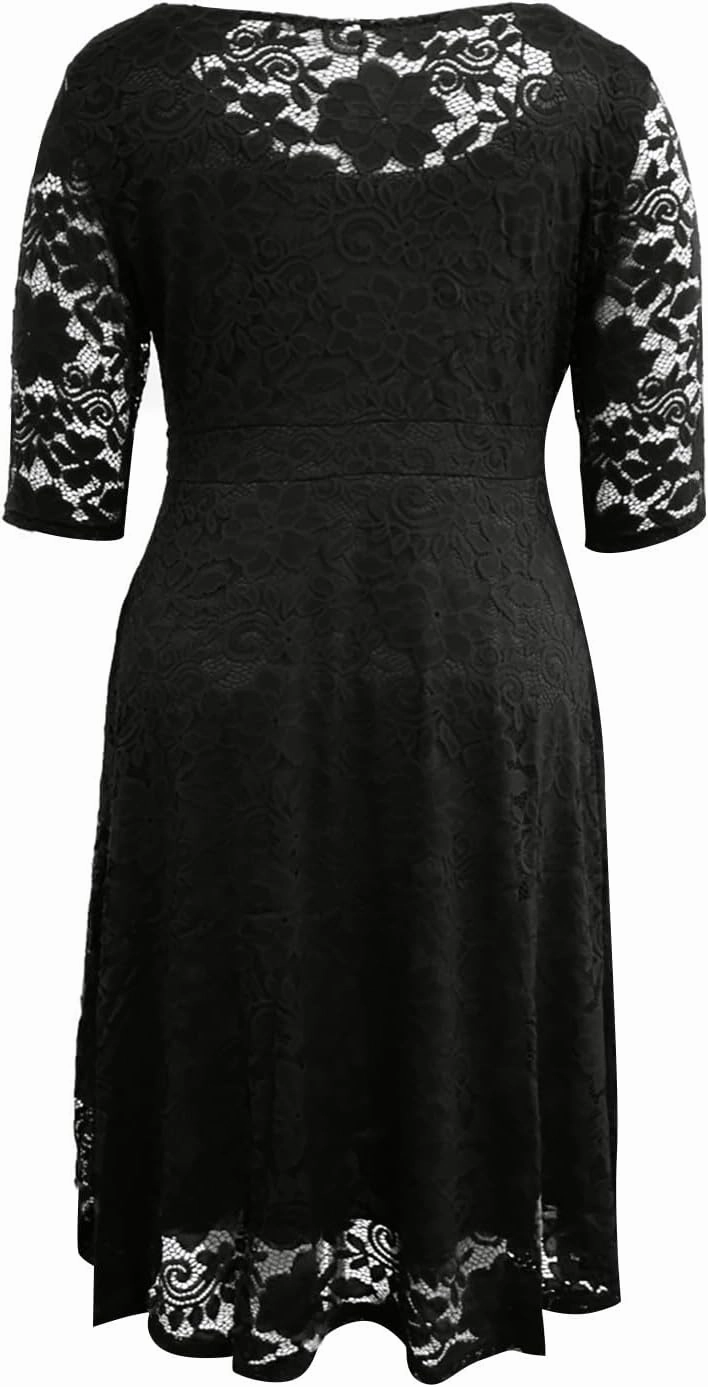 Plus Size Dresses for Curvy Women 3/4 Sleeve Lace Corset Aline Midi Elegant Wedding Guest Dress,XL-5XL