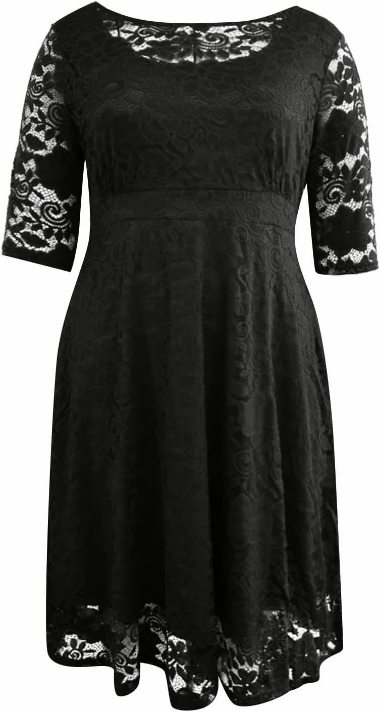 Plus Size Dresses for Curvy Women 3/4 Sleeve Lace Corset Aline Midi Elegant Wedding Guest Dress,XL-5XL
