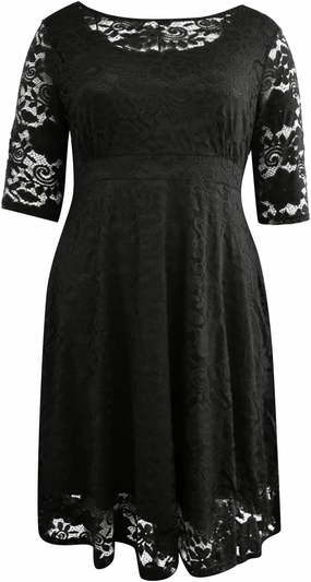 Plus Size Dresses for Curvy Women 3/4 Sleeve Lace Corset Aline Midi Elegant Wedding Guest Dress,XL-5XL