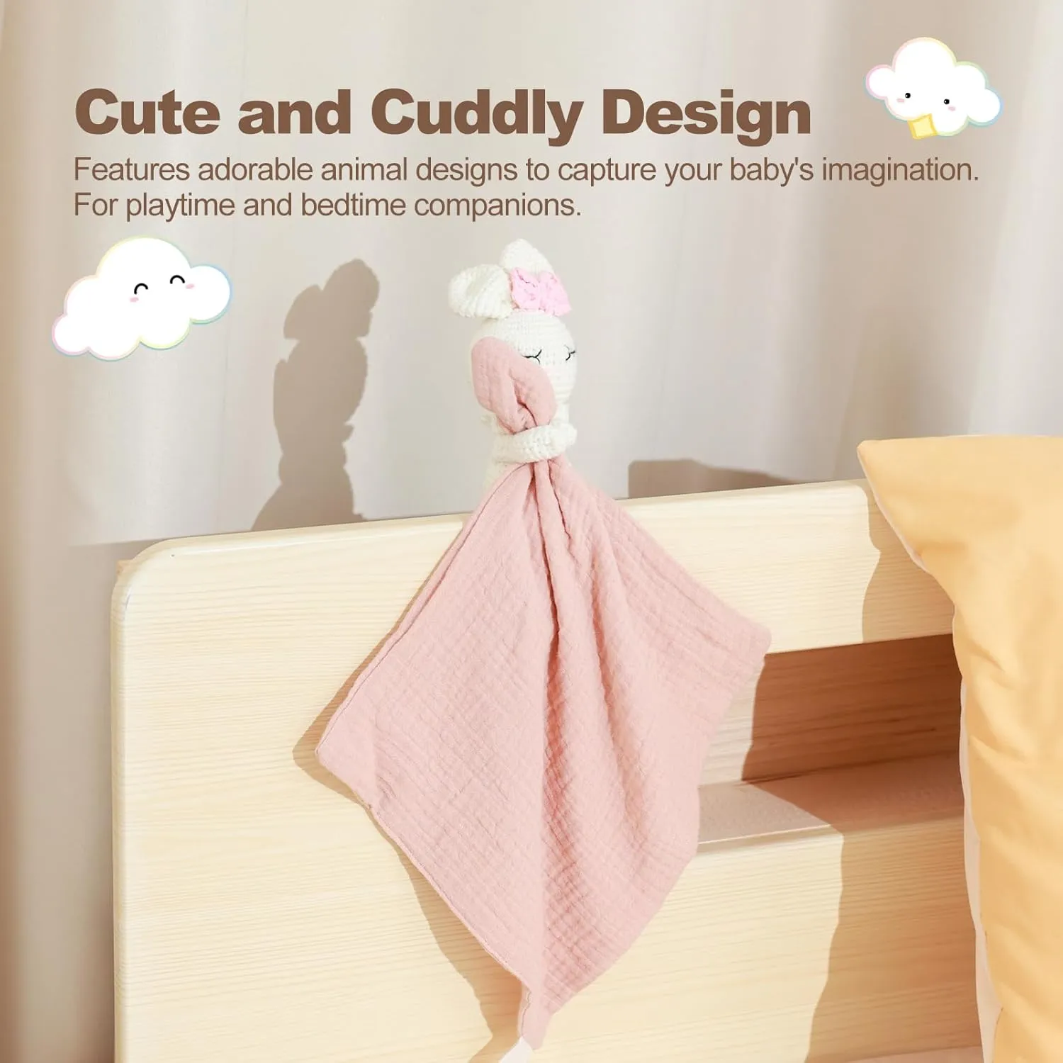 Plush Baby Rattle and Soft Doll Set – Handmade Crochet Toy Rattle for Newborns, Soft Plush Rabbit Rattle for Infants, Doll Blanket – Perfect First Toys for Baby Girl 0-6 Months