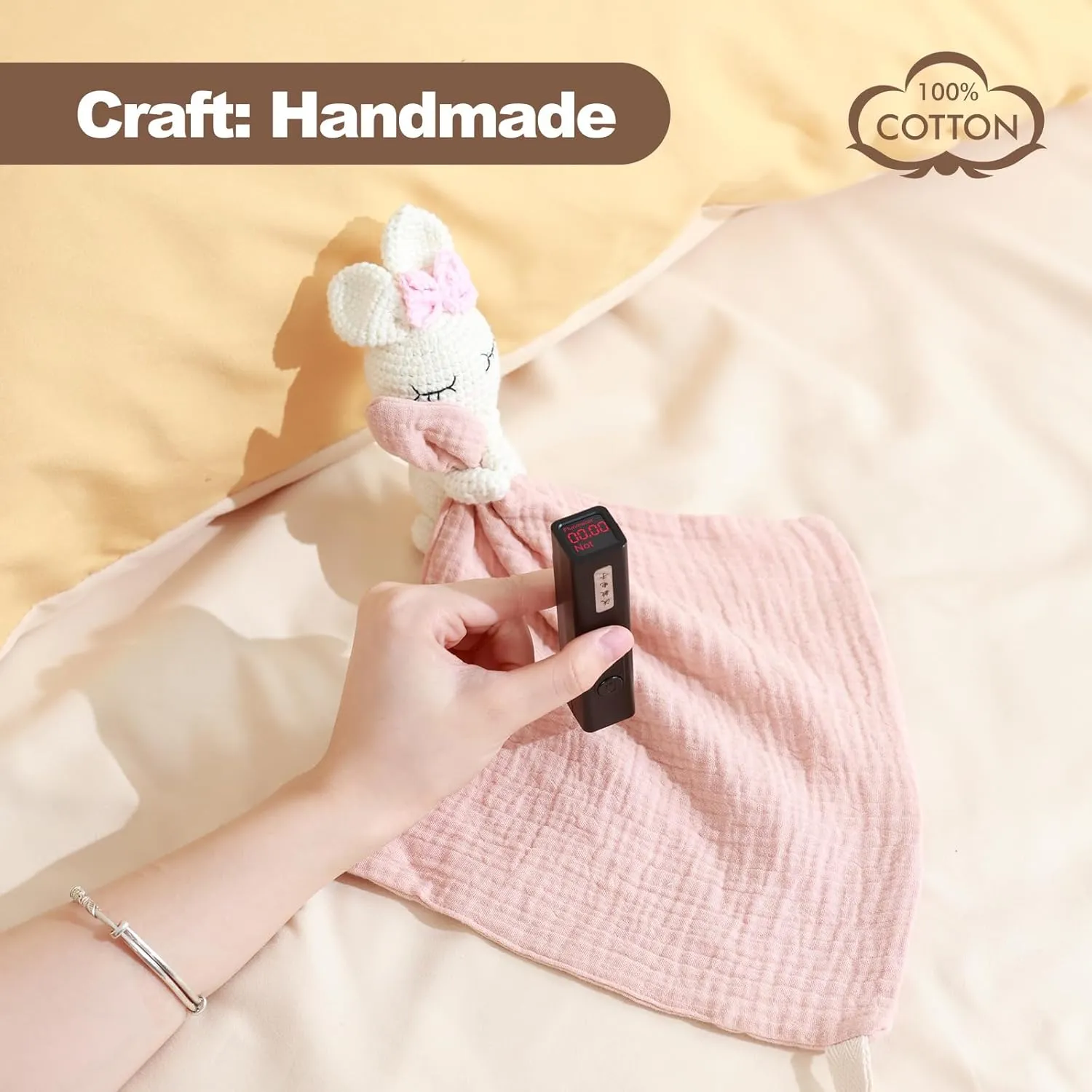 Plush Baby Rattle and Soft Doll Set – Handmade Crochet Toy Rattle for Newborns, Soft Plush Rabbit Rattle for Infants, Doll Blanket – Perfect First Toys for Baby Girl 0-6 Months