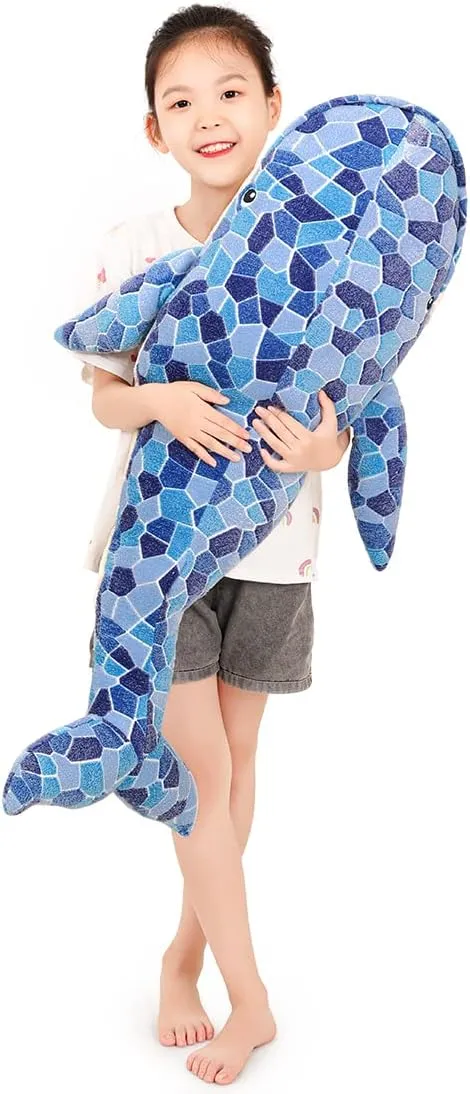 Plush Humpback Whale Toy, Kids Plush Toy Pillow, Large Blue Whale Stuffed Animals Toy Plushie Fish Gifts (90cm/35.4in)