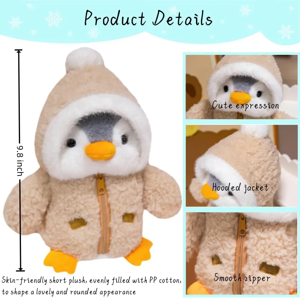 Plush Penguin Stuffed Animal 9.8'' - Cute Penguin Plush Toy with Fuzzy Fleece Jacket and Hat - Pink