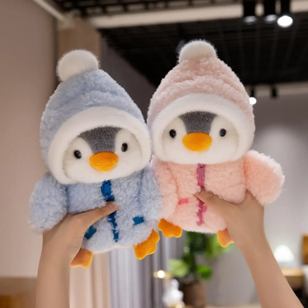 Plush Penguin Stuffed Animal 9.8'' - Cute Penguin Plush Toy with Fuzzy Fleece Jacket and Hat - Pink