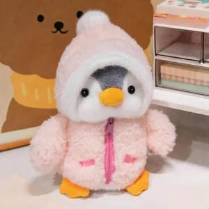 Plush Penguin Stuffed Animal 9.8'' - Cute Penguin Plush Toy with Fuzzy Fleece Jacket and Hat - Pink