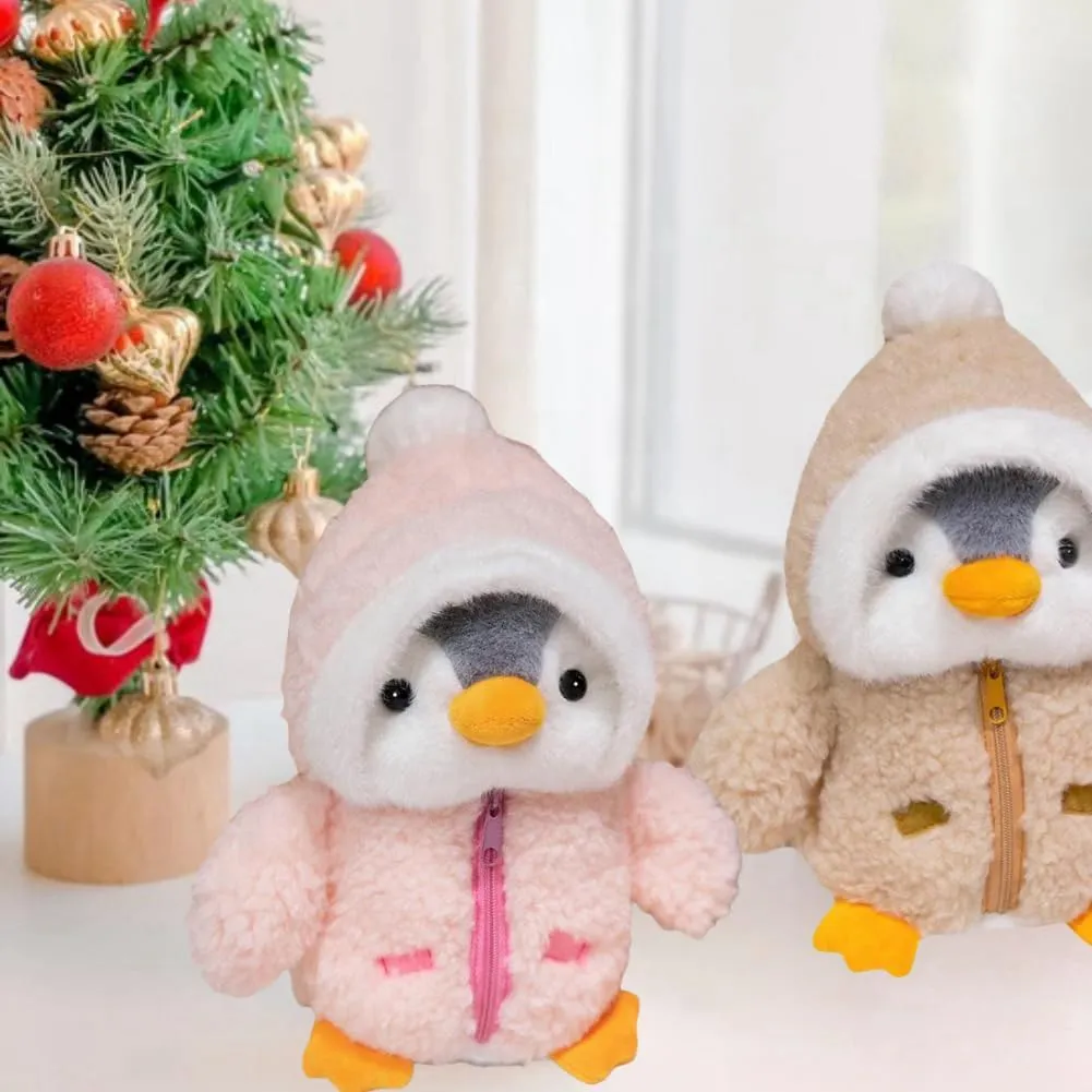 Plush Penguin Stuffed Animal 9.8'' - Cute Penguin Plush Toy with Fuzzy Fleece Jacket and Hat - Pink