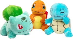 Pokemon 8" Plush Starter 3-Pack Charmander, Squirtle, Bulbasaur - Generation 1 Figure Set - Officially Licensed - Stuffed Animal Toy - Gift for Kids, Boys, Girls - 2 