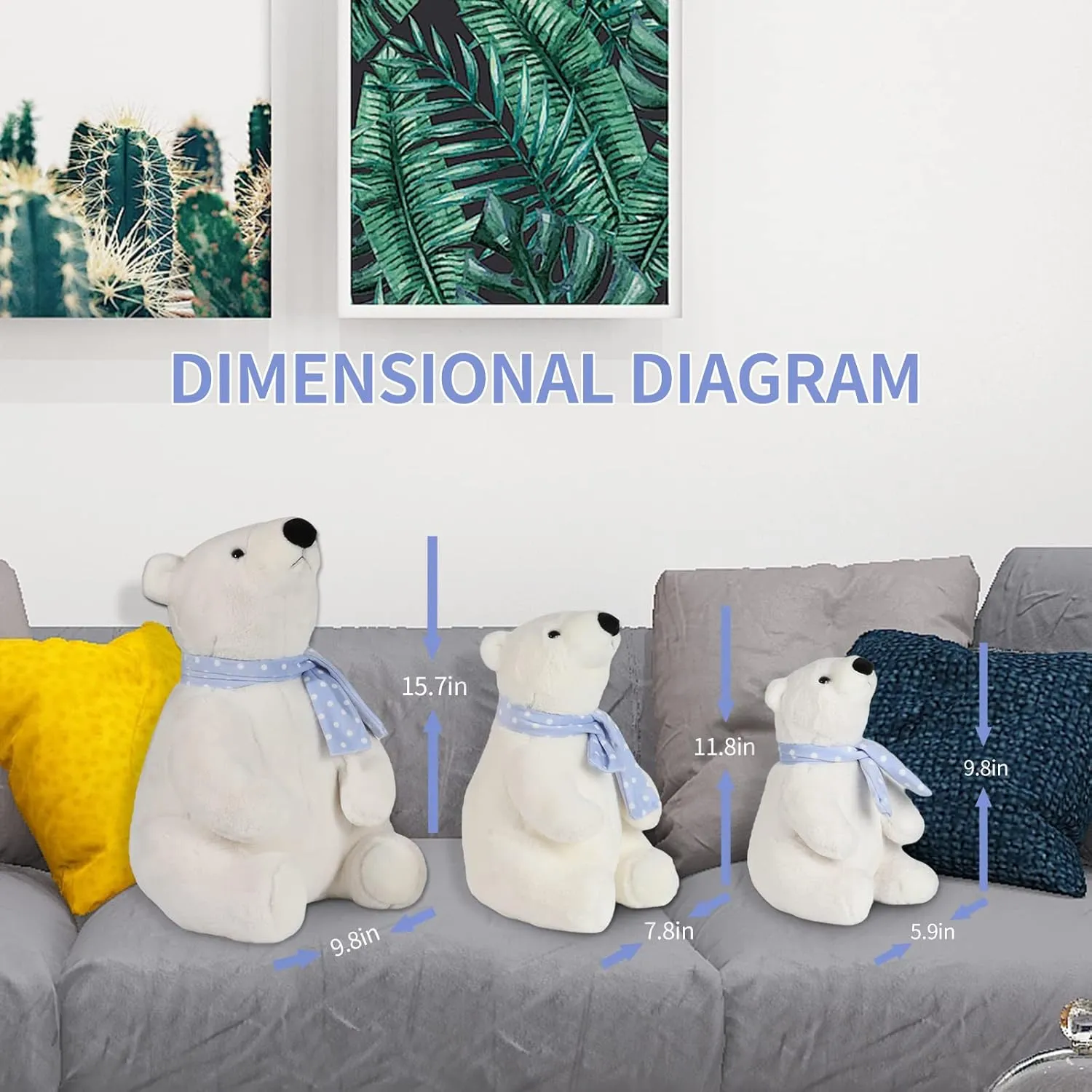 Polar Bear Stuffed Animal Plush, 11.8 Inch Lifelike Super Soft Cute Bear with Scarf, Kawaii Cute Plush Toy for Kids Children Family Xmas Birthday Gifts