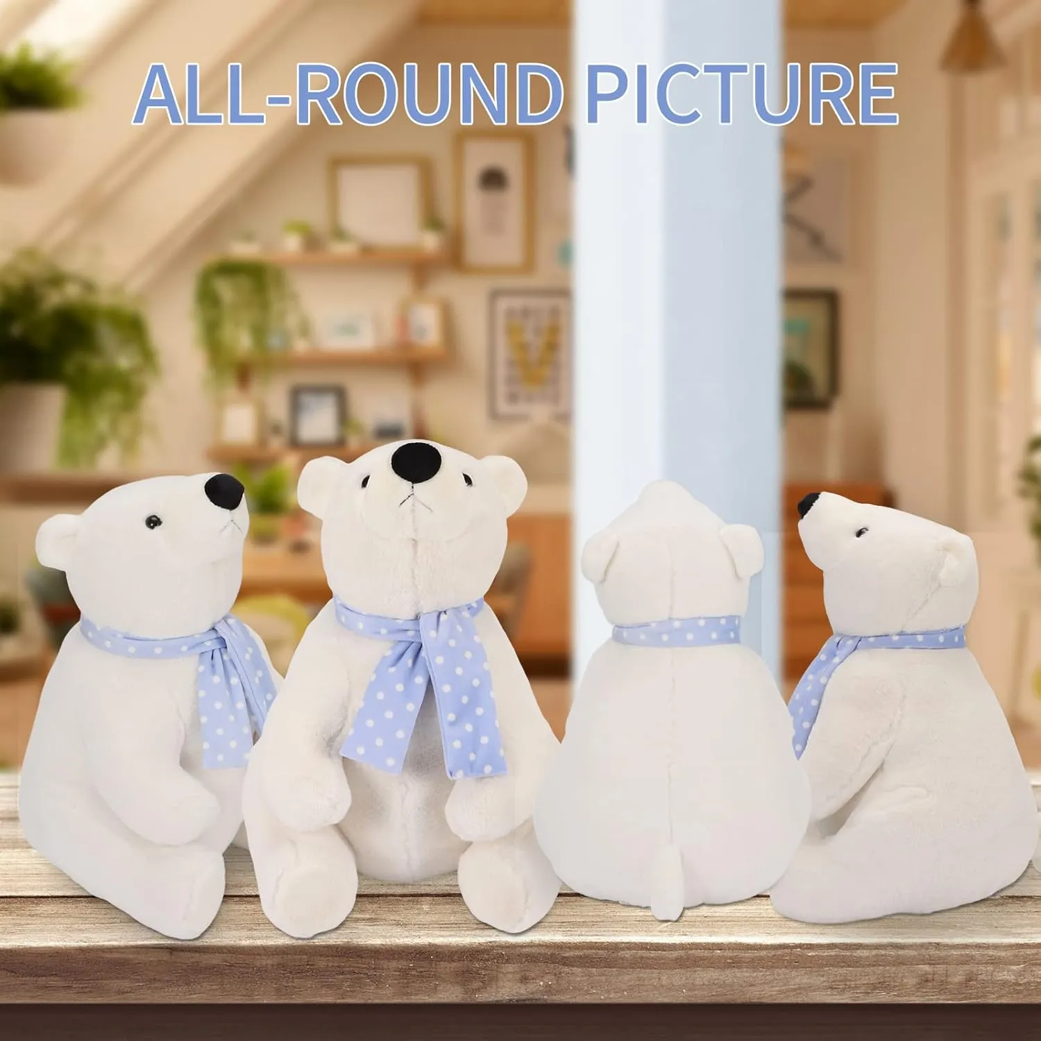 Polar Bear Stuffed Animal Plush, 11.8 Inch Lifelike Super Soft Cute Bear with Scarf, Kawaii Cute Plush Toy for Kids Children Family Xmas Birthday Gifts