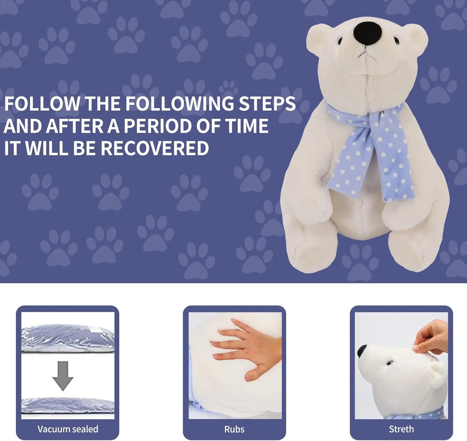 Polar Bear Stuffed Animal Plush, 11.8 Inch Lifelike Super Soft Cute Bear with Scarf, Kawaii Cute Plush Toy for Kids Children Family Xmas Birthday Gifts