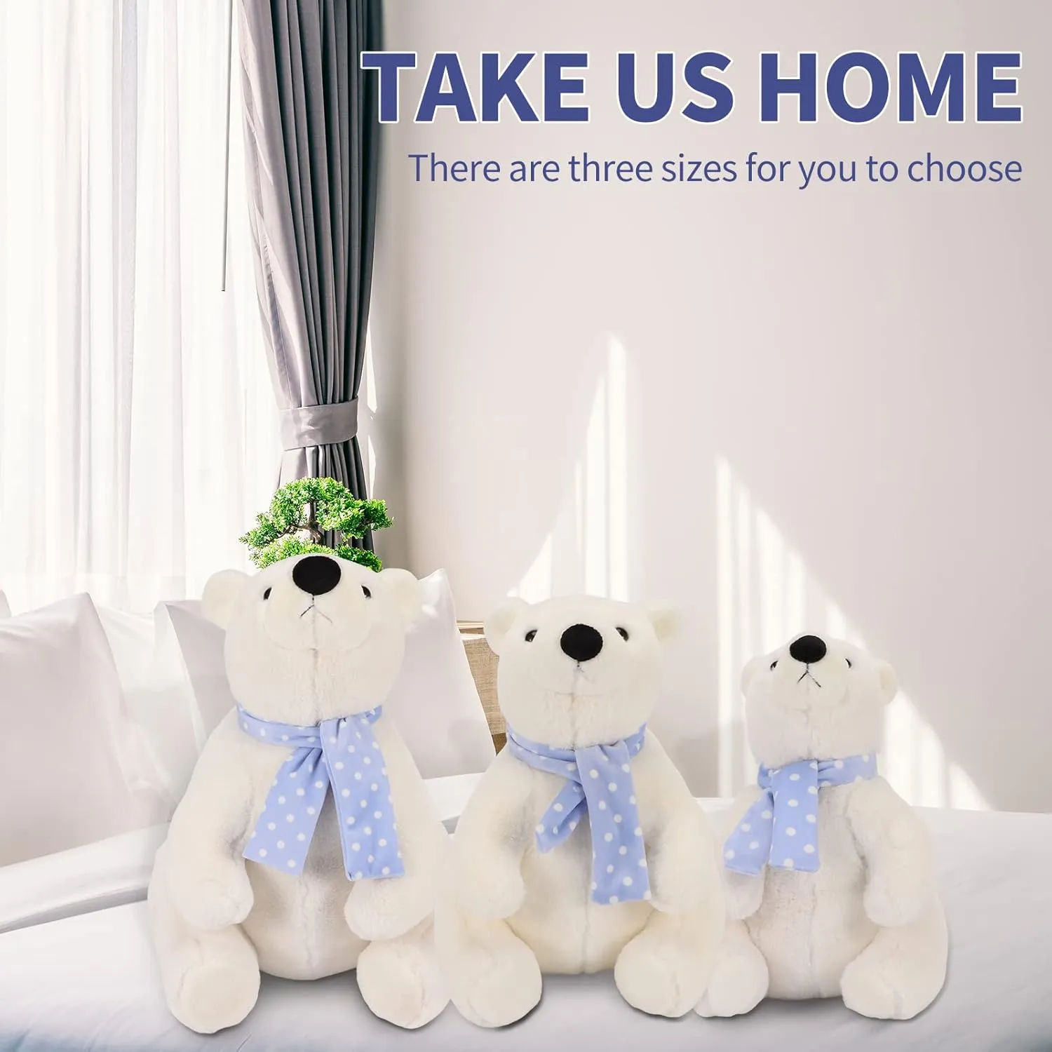 Polar Bear Stuffed Animal Plush, 11.8 Inch Lifelike Super Soft Cute Bear with Scarf, Kawaii Cute Plush Toy for Kids Children Family Xmas Birthday Gifts