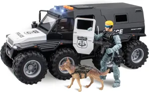 Police Car Toy - 8x8 Friction Powered with Light and Sounds, Openable Doors, Military Policeman & Dog - Big Wheel Truck, Police Cars for Kids Ages 3-5