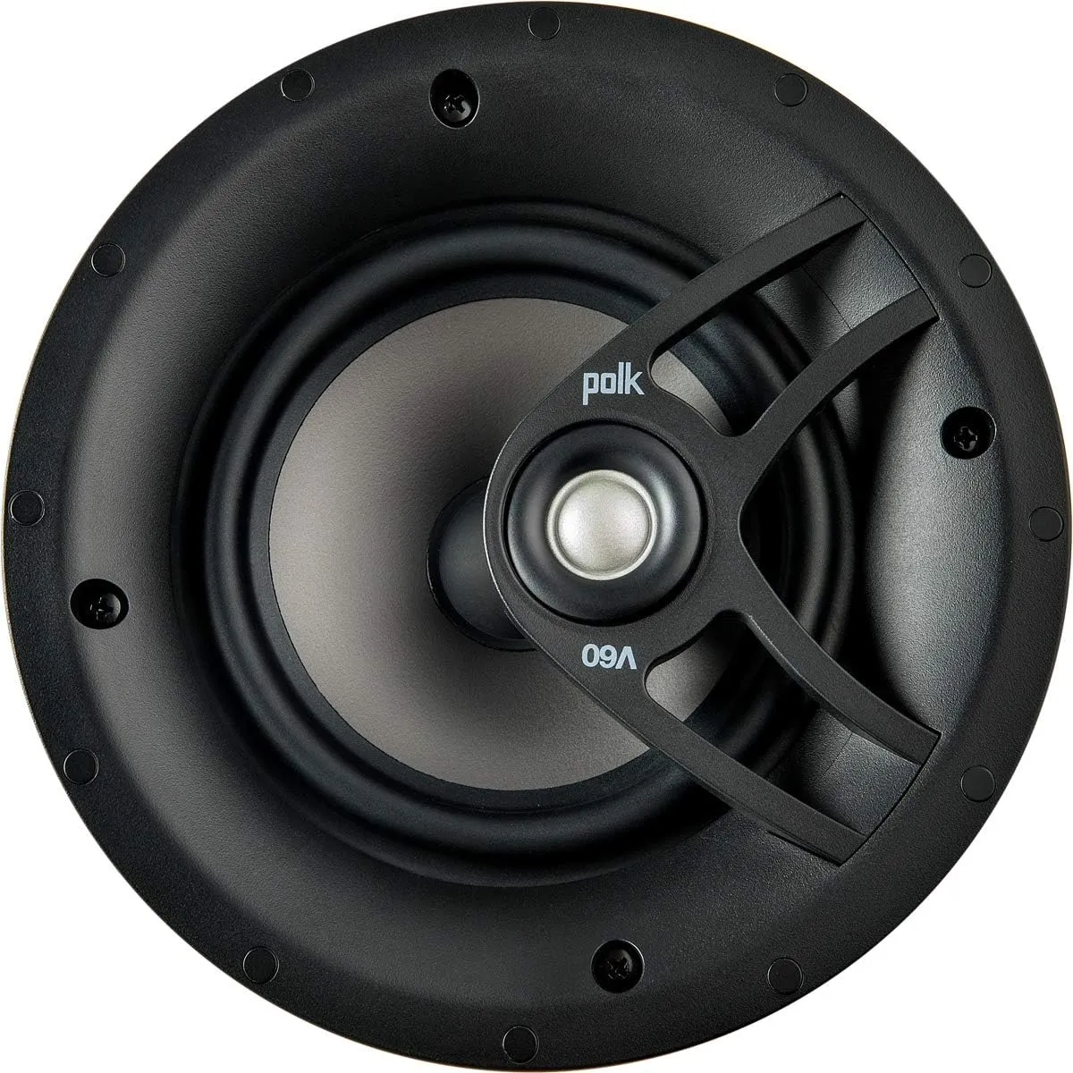 Polk Audio V60 in-Ceiling Speaker (Single), Ideal for All Rooms, Including Damp and Humid Rooms Like Bathroom, Kitchen or Utility Area, Easy Installation, (Black, Paintable Grille)
