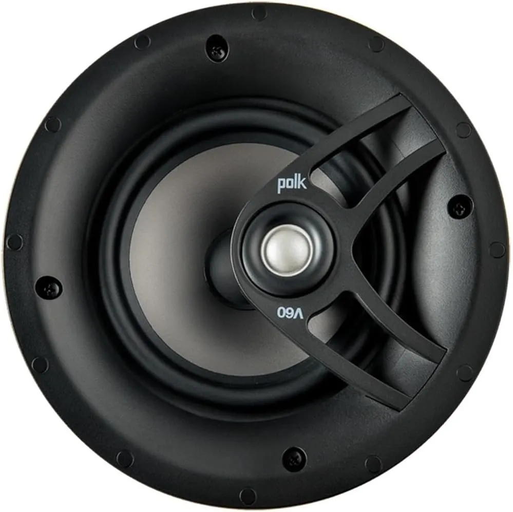 Polk Audio V60 in-Ceiling Speaker (Single), Ideal for All Rooms, Including Damp and Humid Rooms Like Bathroom, Kitchen or Utility Area, Easy Installation, (Black, Paintable Grille)