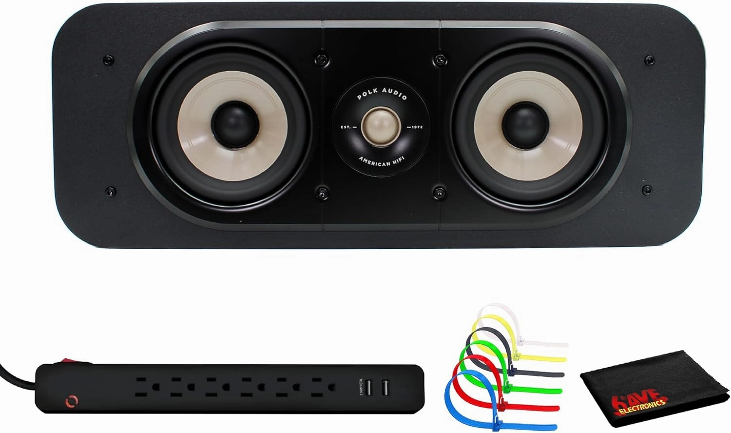 Polk Audio Signature Elite ES30 Two-Way Center Channel Speaker Bundle Including: Surge Protector, Cable Ties, Fiber Cloth
