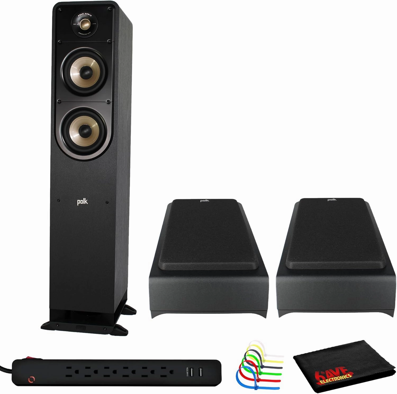 Polk Audio Signature Elite ES90 Height Module Speakers Bundle Including: Polk Audio Signature Elite ES50 Floorstanding Speaker, Surge Protector, Cable Ties, Fiber Cloth