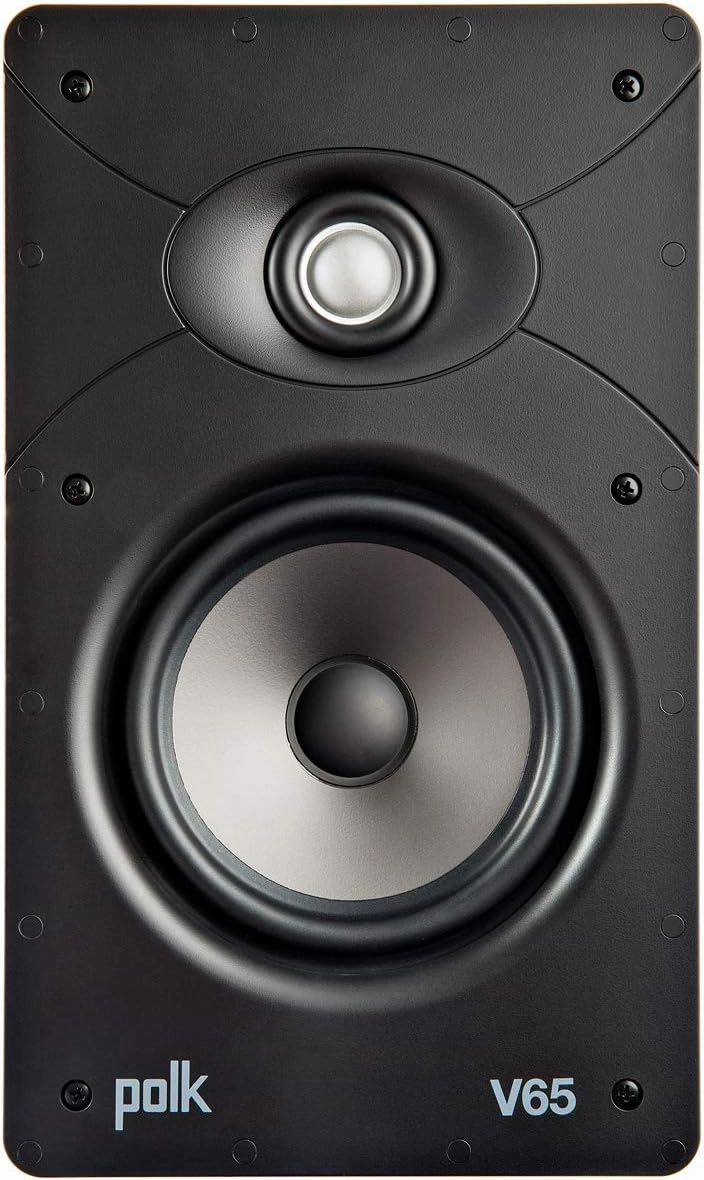 Polk Audio V65 Vanishing in Wall Speaker (Single) - Ideal for Large Rooms, Features Composite Polymer Cone Driver, Swivel Mount Silk Dome Tweeter, Easy Installation, Includes Paintable Slim Grille