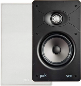 Polk Audio V65 Vanishing in Wall Speaker (Single) - Ideal for Large Rooms, Features Composite Polymer Cone Driver, Swivel Mount Silk Dome Tweeter, Easy Installation, Includes Paintable Slim Grille