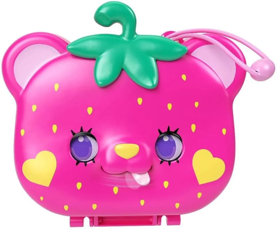 Polly Pocket Playset with 2 Micro Dolls & 12 Accessories, Straw-Beary Patch Compact Travel Toy with Fidget Exterior
