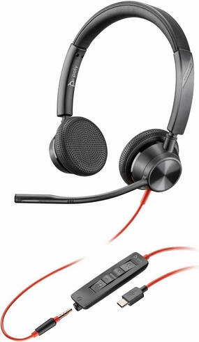 Poly Blackwire 3325 Wired Headset (Plantronics) – Flexible Microphone Boom – Hi-fi Stereo - Connect to PC/Mac/Mobile via USB-C, USB-A, or 3.5 mm - Works with Teams, Zoom - Amazon Exclusive