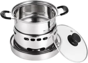 Portable Alcohol Camping Stove, Stainless Steel Cooker Without Electricity, 6.3In Small Pot for Camping, Spirit Cooker with Pot, Spirit Stove for Indoors