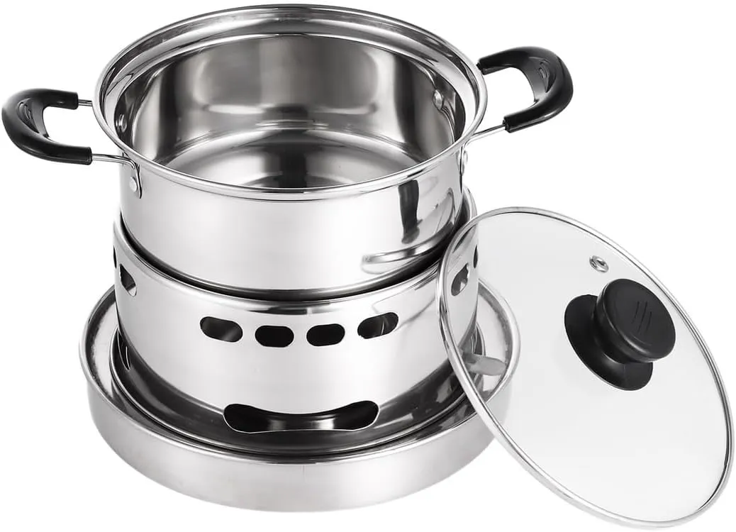 Portable Alcohol Camping Stove, Stainless Steel Cooker Without Electricity, 6.3In Small Pot for Camping, Spirit Cooker with Pot, Spirit Stove for Indoors