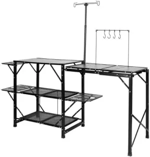 Portable Camping Kitchen Table, 68.5x19.7x63 inches, Folding Cook Station with 3 Side Tables, Storage Shelves, Detachable Sink, Carrying Bag