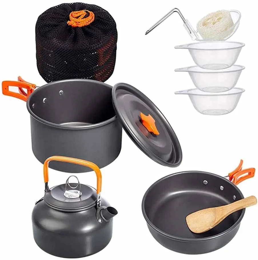 Portable Camping Pot Pan Kettle Lightweight Camping Cooking Set Outdoor Cookware Kit for Backapcking Hiking Picnic BBQ(Color:D)