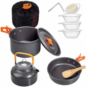 Portable Camping Pot Pan Kettle Lightweight Camping Cooking Set Outdoor Cookware Kit for Backapcking Hiking Picnic BBQ(Color:D)