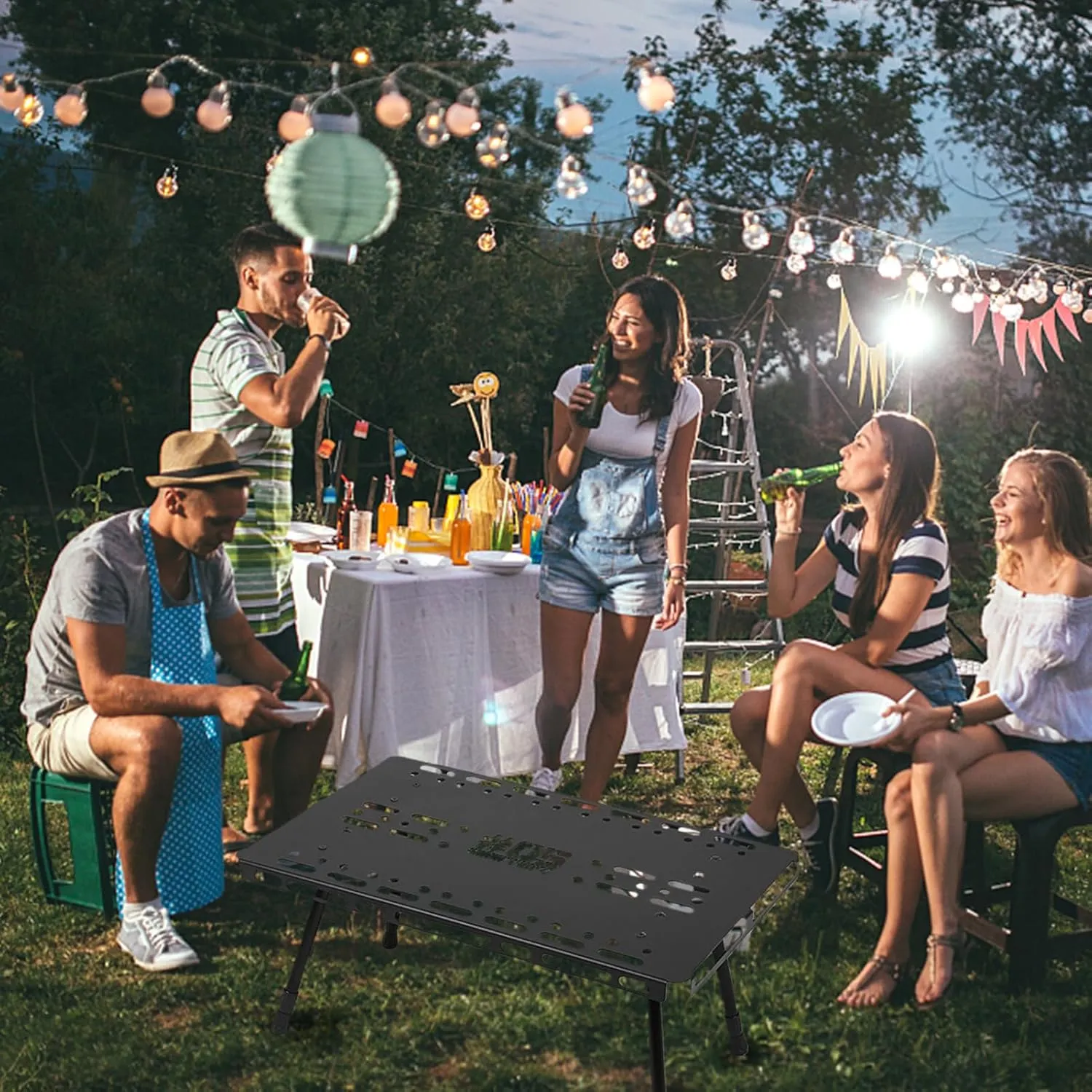 Portable Folding Camping Table with Adjustable Height, Multifunctional Aluminum Alloy Outdoor Picnic Desk, Compact Backpacking Table with Built in Storage Compartment (L)