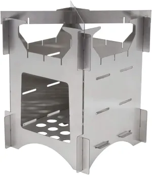 Portable Stainless Steel Folding Wood Burning Stove, Mini Wood Stove Cooker with Vents for Branches Outdoor Camping Travel Hiking Picnic