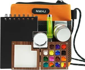 Portable Travel Watercolor Set, Mini Watercolor Paint Set, Walnut Wood Palette, 250G Sketchbook, Brushes, Stainless Steel Water Reservoir, Water Brush, Compact Kit for Artists and Students,Upgraded